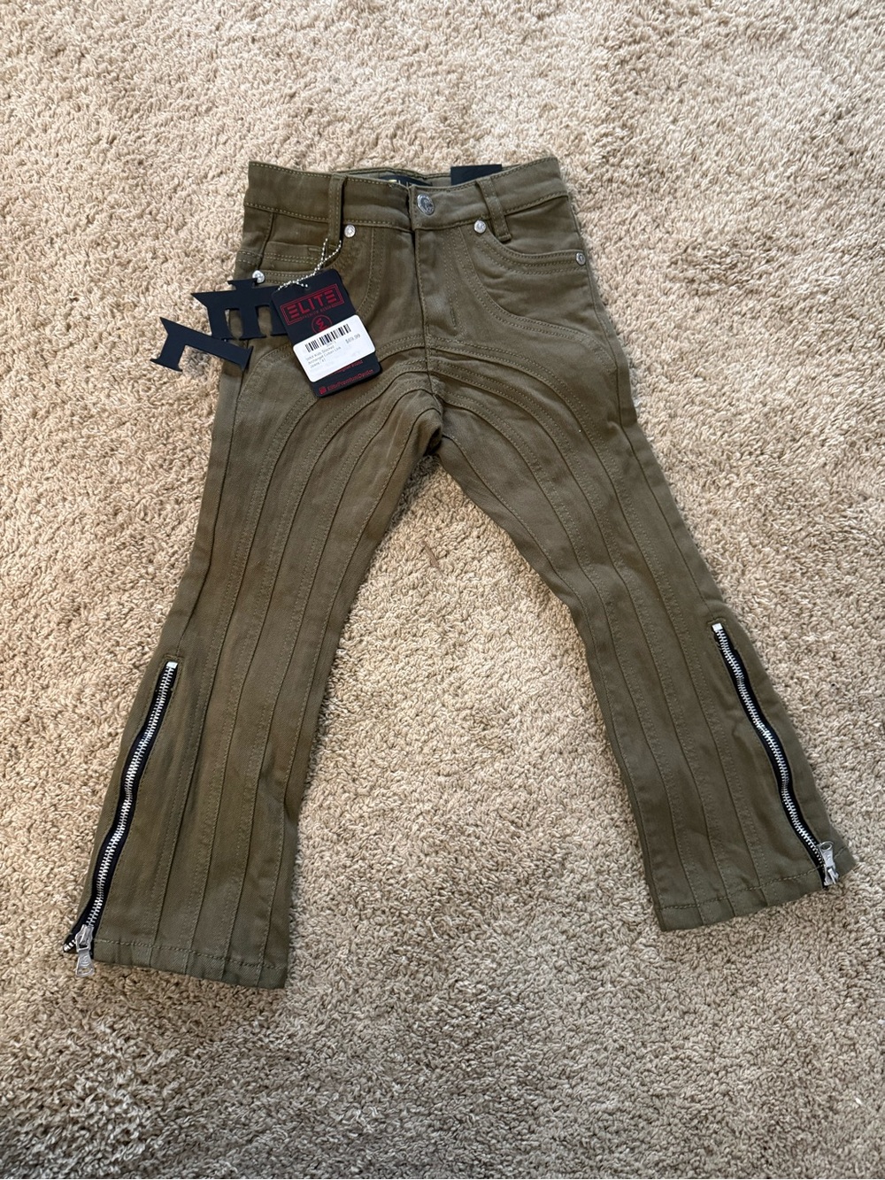 ELITE Olive Green Ribbed Zip-Accent Pants